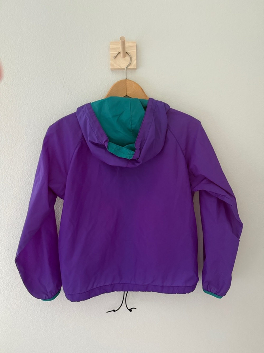 Vintage 90’s Purple Hooded Windbreaker with Teal Zipper Trim and Bungees Youth L - Picture 7 of 7